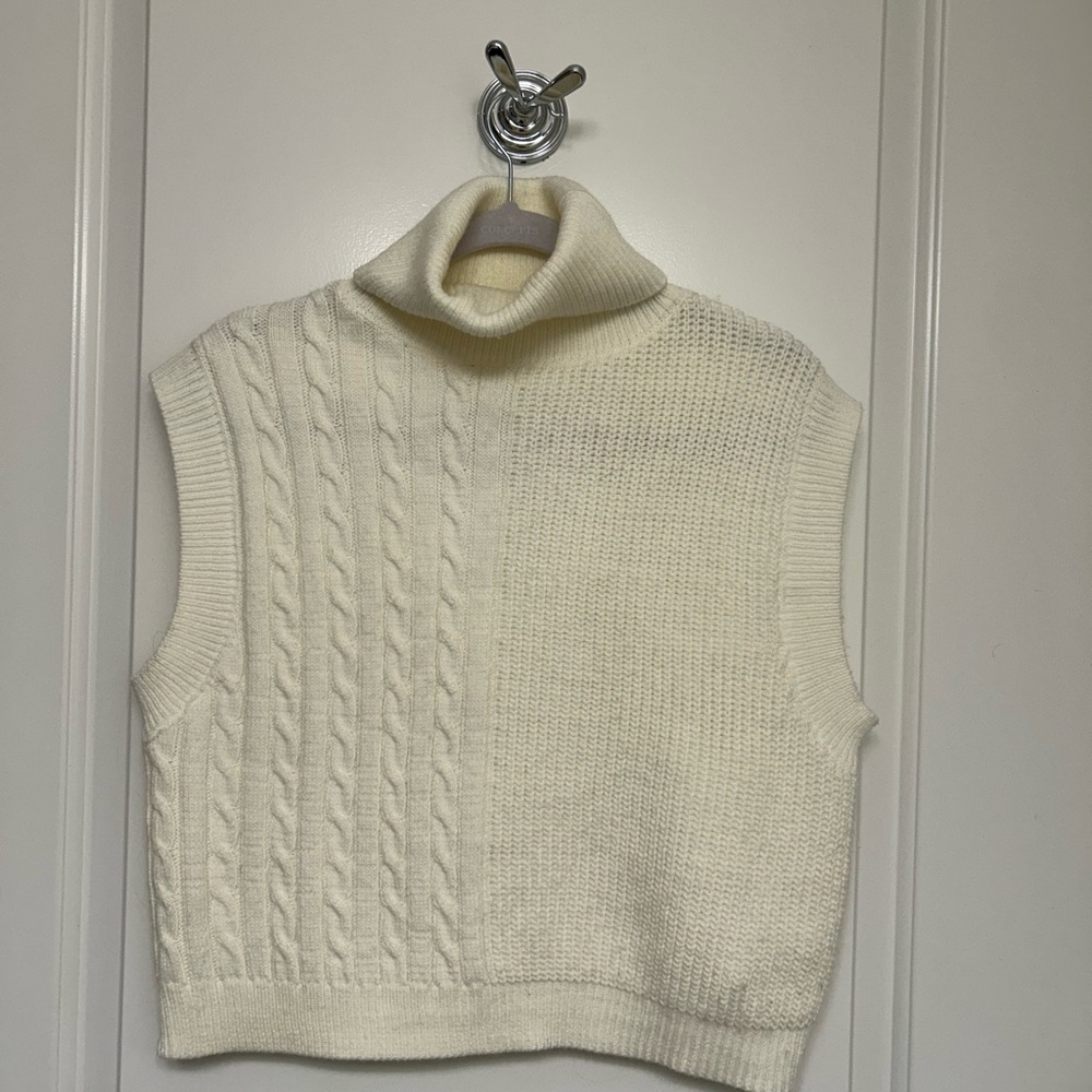 Le Lis Cream Cable Knit Turtleneck Sweater Vest